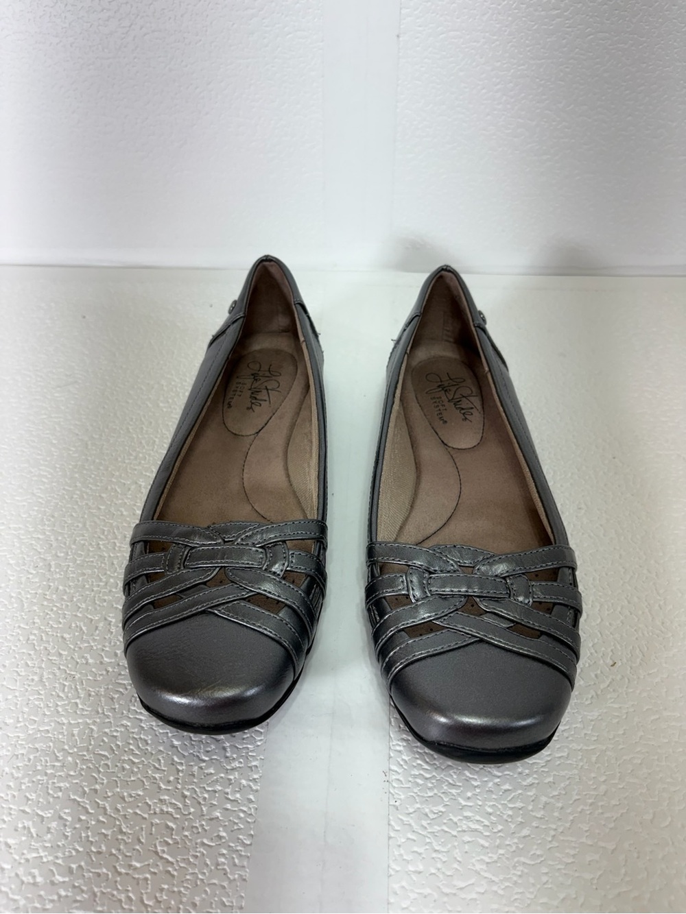 Life Stride Women's Pewter Braided Slip-On Flats s306